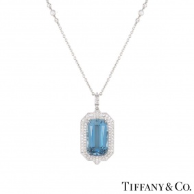 Tiffany & Co. Platinum Aquamarine & Diamond Pendant
